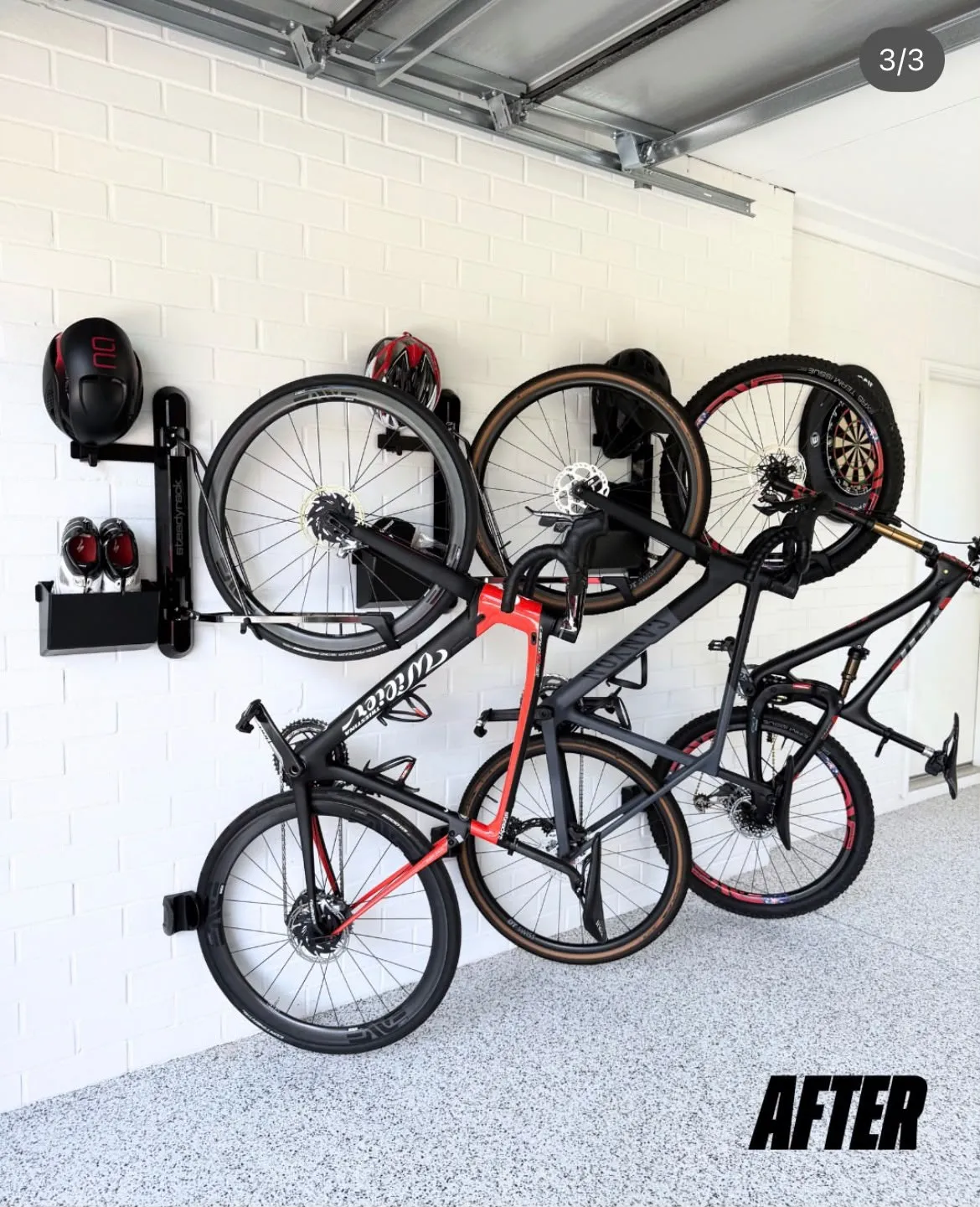 Garage after Best Bike Storage install, bikes mounted on Steadyrack wall racks